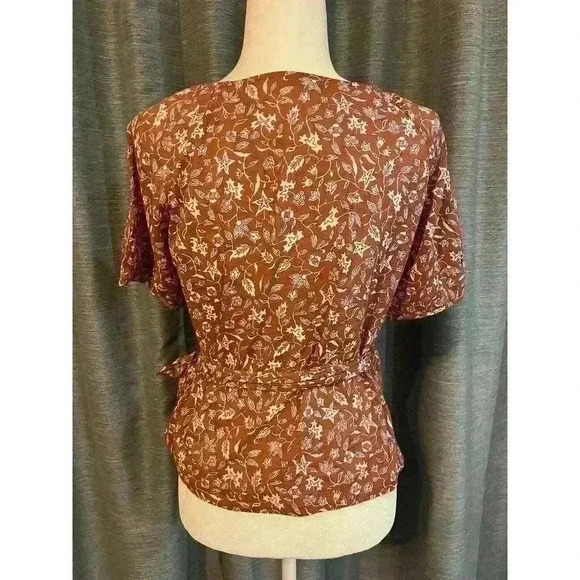 Madewell Puff Sleeve Wrap Crop Top In Batik Vine Small S Floral Boho Cottagecore - Picture 2 of 4
